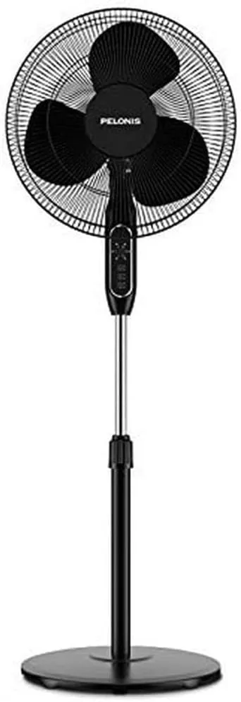 PELONIS 16'' Pedestal Remote Control, Oscillating Stand Up Fan 7-Hour Timer, 3-Speed and Adjustable Height, PFS40A4BBB, Supreme 16"-Black