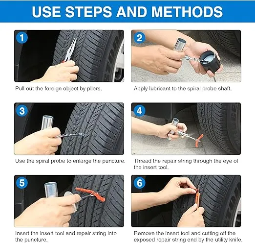 Tire Repair Kit 46Pcs Tire Patch Kit with Connectors Diaper Repair Tools Tyres and Connectors Patch Kit for Car Motorcycle Truck Tractor Trailer