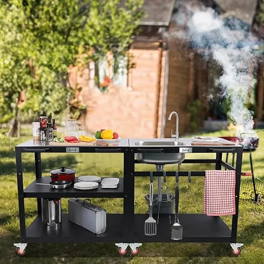 Large Movable Pizza Oven Table for Outdoor, 36''x 24'' Tabletop Stainless Steel Grill Cart with Wheels, 3-Shelf Outdoor Kitchen Prep Table Pizza Oven Stand on Wheels for Ooni 16, Blackstone