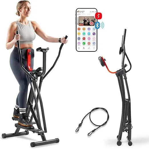 Sunny Health & Fitness Smart Air Walk Elliptical, Foldable Machine w/30 Stride & Adjustable Resistance Equipment for Home Exercise, Cross Trainer Glider, Free SunnyFit App Bluetooth Connection