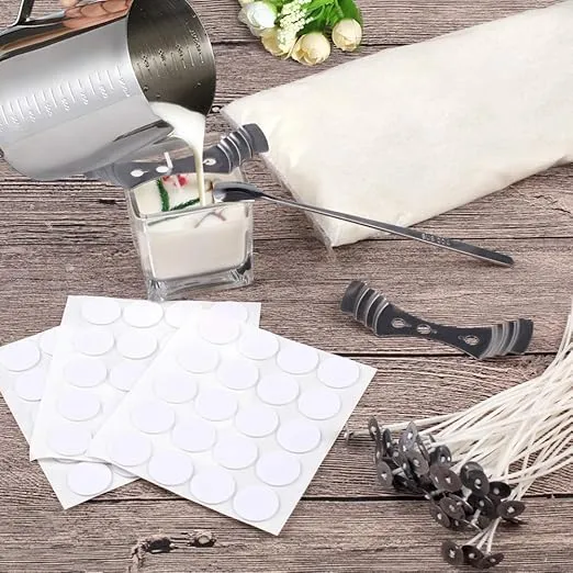 Candle Making Kit Supplies,DIY Craft Tools Including Candle Make Pouring Pot, Sticker, 3-Hole Wicks Holder, Natural Soy Wax and Spoon
