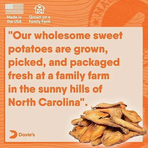 Davie's Sweet Potato Dog Treats - Healthy Dog Treats Made in USA Only, Natural Dog Treats, Healthy Dog Chews, Low Fat Dog Treats, 1 lb. Bag