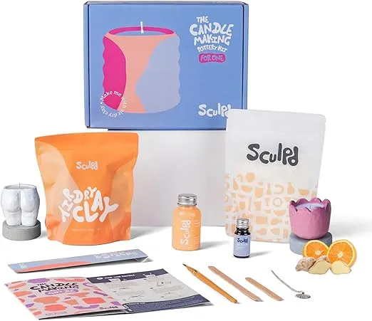 Sculpd Candle Making & Pottery Kit - Complete Art Set: Includes Air Dry Clay, Soy Wax, Fragrance & Tools - DIY Arts & Crafts Gift for Adults, Teens, Men & Women Crafting Supplies (Orange Ginger)