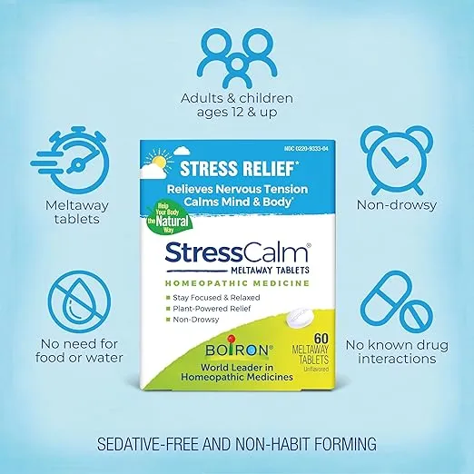 Boiron StressCalm for Relief of Stress, Anxiousness, Nervousness, Irritability, and Fatigue - 60 Count