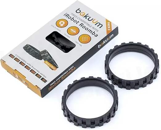 Tires for IROBOT ROOMBA Wheels Series 500, 600, 700, 800, 900 e5 e6 i7 Anti-slip, Great Adhesion and Easy Assembly. Includes blade to facilitate the removal of the old tire. (Black)