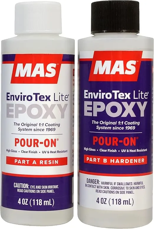 Environmental Technology EnviroTex Lite Pour-On High Gloss Finish [8 oz Kit] Crystal Clear Epoxy Coating for Tabletops / Countertops, Waterproof, Heat & Alcohol Resistant (4 oz Resin + 4 oz Hardener)