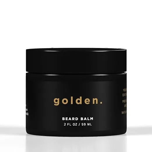 Golden Grooming Co. Beard Balm for Men - Strengthens & Softens Beards and Mustaches - Adds Shine & Tames Flyaway Hair, Beard Styling Balm with Argan Oil - Peppermint Scent - 2 Ounce