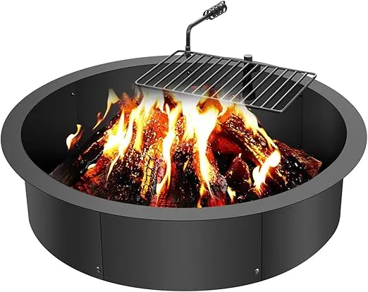 VEVOR Fire Pit Ring, Fire Pit Insert with Barbecue Fire Ring, 35-in Outer/31-In Inner Diameter, 8.5in Height, Carbon Steel Liner DIY Campfire Ring Above/In-Ground, for Outdoor Camping, Bonfires