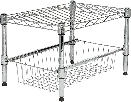 Honey-Can-Do Stacking Cabinet Organizer-Sm SHF-03525 Chrome 11.75 x 17.5