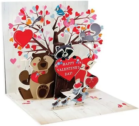 Up With Paper Valentine's Day Pop-Up Greeting Card With Envelope, 5 1/4" x 5 1/4", Woodland Valentine