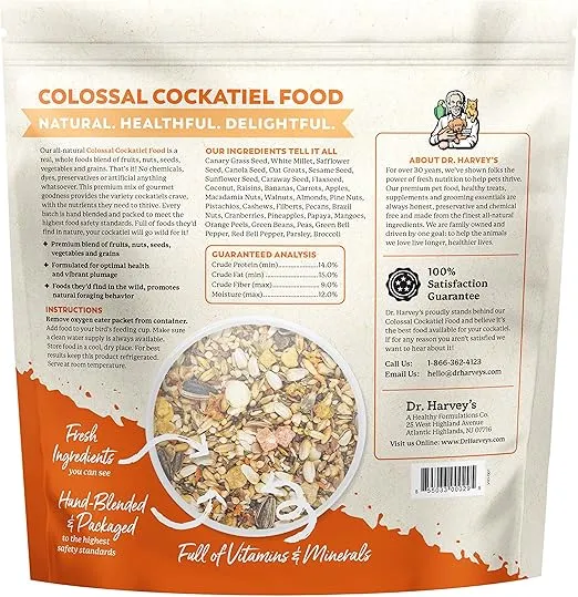 Dr. Harvey's Colossal Cockatiel Blend, All Natural Daily Food for Cockatiels (4 pounds)