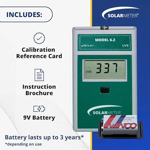 Model 6.2 Sensitive UVB Meter, Digital UV Radiometer, Portable UV Meter for Eyewear UV Block Testing & More, Effective UVB Light Meter, Measures 280-320 nm, from 0-199.9 mW/cm² UVB, Green