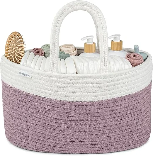Comfy Cubs Diaper Caddy Organizer- Large Portable Baby Diaper Caddy Nursery Storage Bin and Car Travel Basket - Tote Bag with Dividers for Diapers & Wipes, Mauve