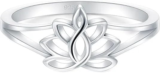 BORUO 925 Sterling Silver Ring, Lotus Flower Yoga High Polish Tarnish Resistant Comfort Fit Wedding Band Ring