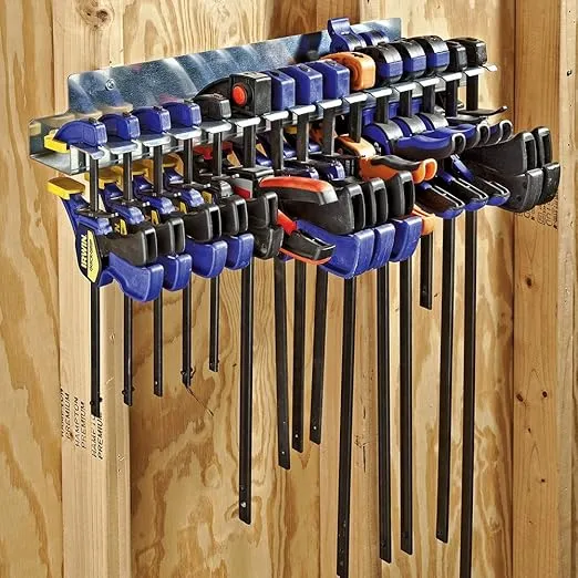 Quick-Release Bar Clamp Rack – Tool Storage Rack Holds 15 Bar Clamps - Sturdy Galvanized Steel Bar Clamp Rack - 24-3/8" Long Clamp Rack Woodworking Drilled 16" on Center for Mounting to Wall Studs