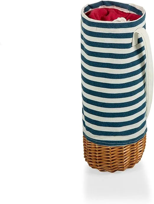PICNIC TIME Malbec Insulated Canvas and Willow Wine Bottle Basket, Wine Tote, Wine Gift Bag