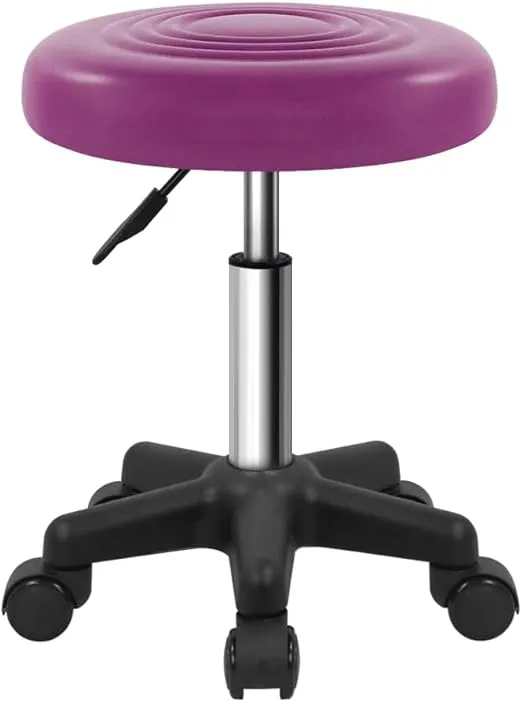 FURWOO Round Swivel Stool with Wheels PU Leahter Rolling Stool Height Adjustable Stool for Spa Salon Massage Purple