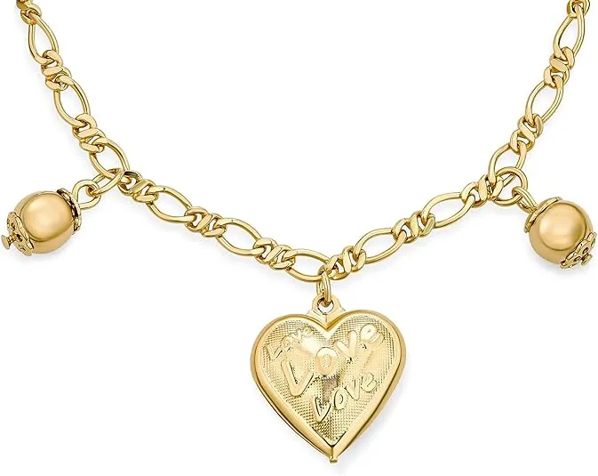 Bling Jewelry Multi Nautical Dolphin Heart Dangle Ball Charms Anklet Anchor Link Figaro Chain Ankle or Bracelet for Women Teens 18K Gold Plated Brass Adjustable 5-10 Inch