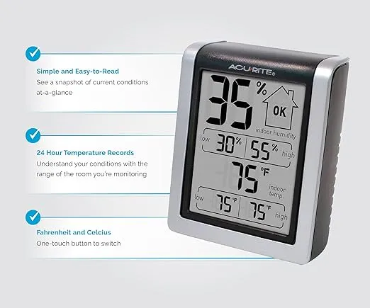 AcuRite Wireless Digital Indoor Thermometer and Hygrometer Monitor for Inside Temperature and Humidity Measurements (00613)