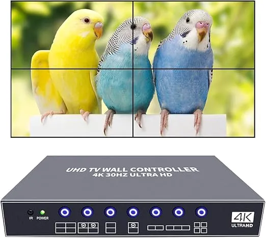ISEEVY 4K UHD Video Wall Controller 2x2 1x2 2x1 TV Wall Processor Support 3840x2160@30 HDMI Input for 4 TV Splicing Display
