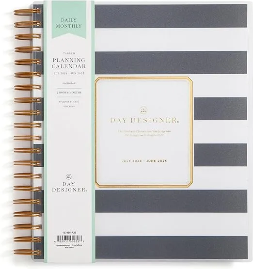 Blue Sky Day Designer for 2024-2025 Academic Year Daily and Monthly Planner, 8' x 10', Frosted Cover, Wirebound, Black Stripe (137885-A25)