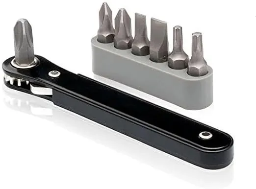 NEIKO 03044A 1/4-Inch Drive Mini Ratchet Screwdriver Set, 8 Pc, Cr-V Steel, Tight Reach, 90 Degree Screwdriver, Low Profile, Close Quarter, Right Angle Offset, Short Phillips, Slotted, Torx Star