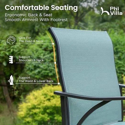 PHI VILLA 7 Piece Outdoor Bar Dining Set, High Top Patio Table and Chairs with 6 Outdoor Swivel Bar Stools & 40" Outdoor Bar Table for Garden,Yard and Deck, Teal