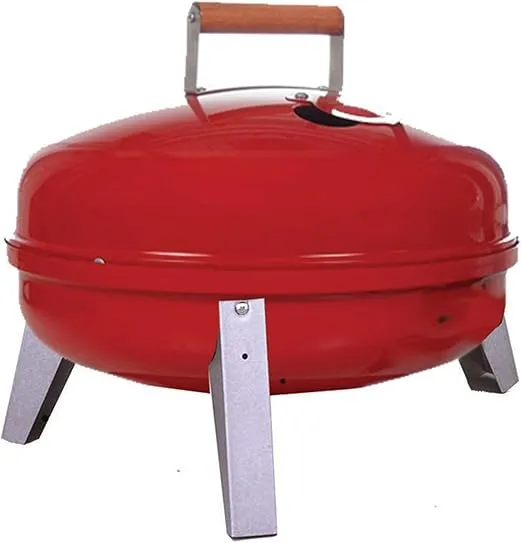 Americana Lock 'N Go Steel Lightweight Interlocking Hood & Bowl Portable Outdoor Camping Charcoal Grill with Wooden Handle for Camping, Red