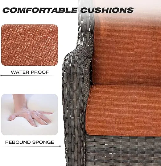 Joyside Outdoor Swivel Rocker Patio Chairs Set of 2 and Matching Side Table - 3 Piece Wicker Patio Bistro Set with Premium Fabric Cushions(Mixed Grey/Orange)