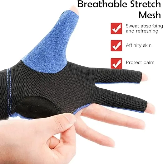 KONLLEN Billiards Gloves Left Hand/Right Hand L/XL Pool Gloves Lycra Material Professional Non-Slip Adjustable Breathable Billiards Match Gloves Snooker Nine-Ball 3 Cushion Carom Pool Accessories
