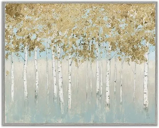 Stupell Industries Abstract Gold Tree Landscape Painting Gray Framed Wall Art, 16x20, Multicolor