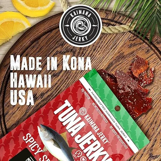 Kaimana Ahi Tuna Jerky Sriracha 2 Ounce - Paleo Style - Premium Fish Jerky Made in the USA. High in Omega 3's, All Natural and Wild Caught (2 Ounce (Pack of 1), (Sriracha)