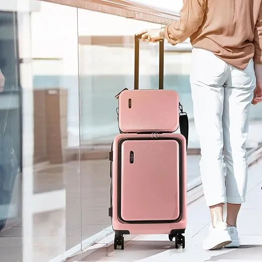 22 Inch Carry On Luggage 22x14x9 Airline Approved, Carry On Suitcase with Wheels, Hard-shell Carry-on Luggage, Pink Small Suitcase, Hardside Luggage Carry On with Cosmetic Carry On Bag