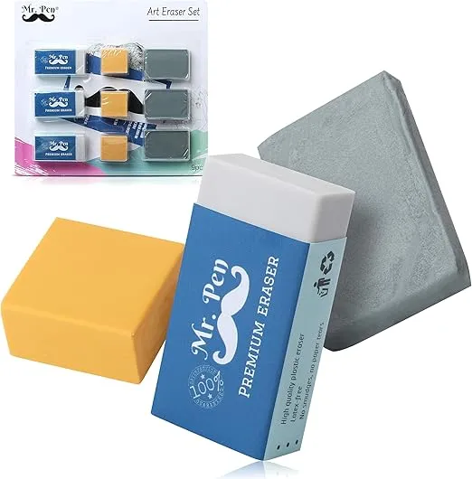 Mr. Pen Eraser Set with Kneaded Erasers, Gum Erasers and Pencil Erasers, Pack of 9