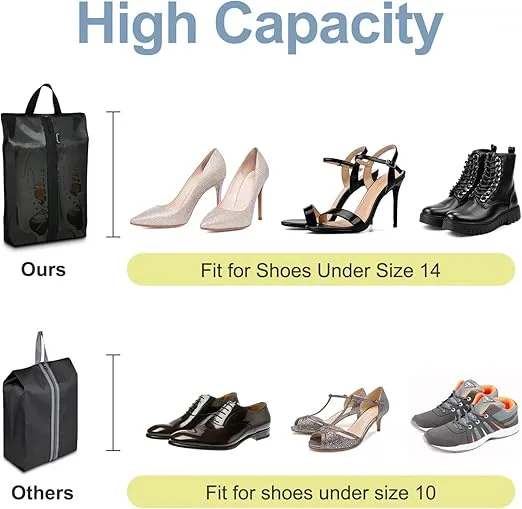 Shoe Bags for Travel, 5 Pack XX-Large Waterproof Shoe Bags for Women & Men, Translucent Design protable Shoe organizer bag for Packing with Sturdy Zipper(Black)…