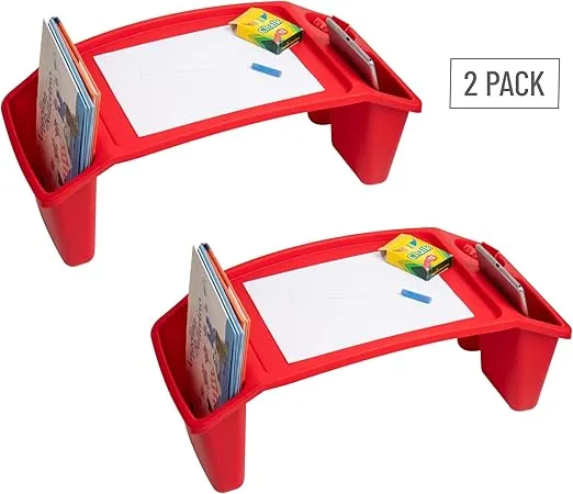 Mind Reader Kids Lap Desk, Set of 2, Activity Tray, Drawing, Stackable, Portable, Plastic, 22.25" L x 10.75" W x 8.5" H, Red