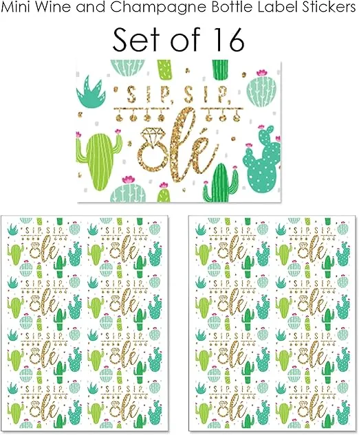 Big Dot of Happiness Final Fiesta - Mini Wine and Champagne Bottle Label Stickers - Last Fiesta Bachelorette Party Favor Gift for Women and Men - Set of 16