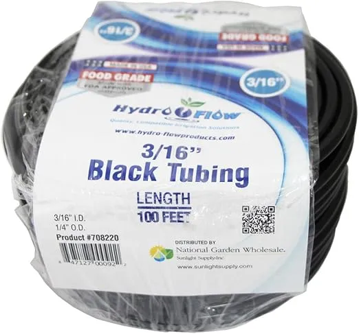 Hydro Flow Vinyl Tubing Black 3/16 in ID - 1/4 in OD 100 ft Roll, Model Number: 708220