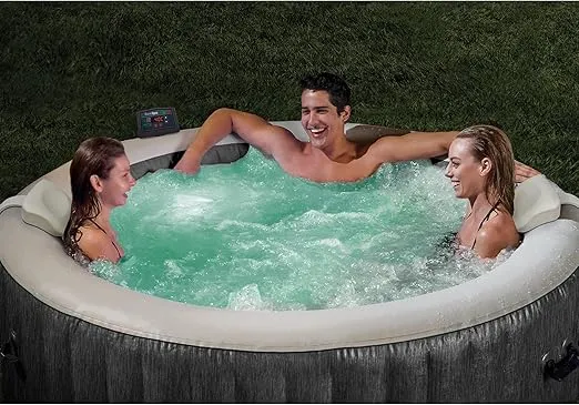 INTEX 28439EP PureSpa Greywood Deluxe Inflatable Spa Set: Includes Energy Efficient Spa Cover – Spa Control App – Wireless Control Panel – 4 Person Capacity – 77" x 28"