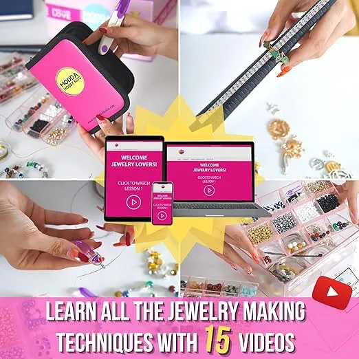 MODDA Natural Stone Jewelry Making Kit for Adults, Women. Includes Video Course, Crystal, Lava, Chakra Beads, Necklace, Bracelet, Earrings, Ring Supplies for Adults