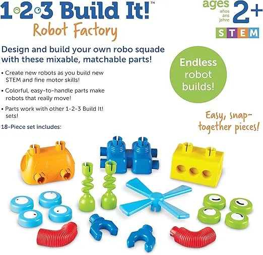 Learning Resources 1-2-3 Mach was draus! Roboterfabrik, Feinmotorik-Spielzeug, Roboter-Bausatz, Ab 2 Jahren, Mittel