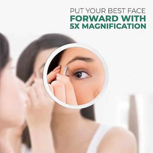 Jumbl 6” 5X Magnifying Mirror, Compact Suction Cup Makeup Mirror with 5X Magnification for Bathroom, Shower, Beauty & Skin Care, Brow Threading & Tweezing